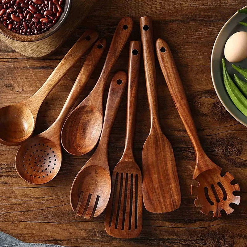 EcoChef - Teak Wood Utensil Set Premium Teak Construction for Durability and Longevity | Ergonomic Design for Comfortable Handling | Eco-Friendly Sustainable Tools for Everyday Cooking