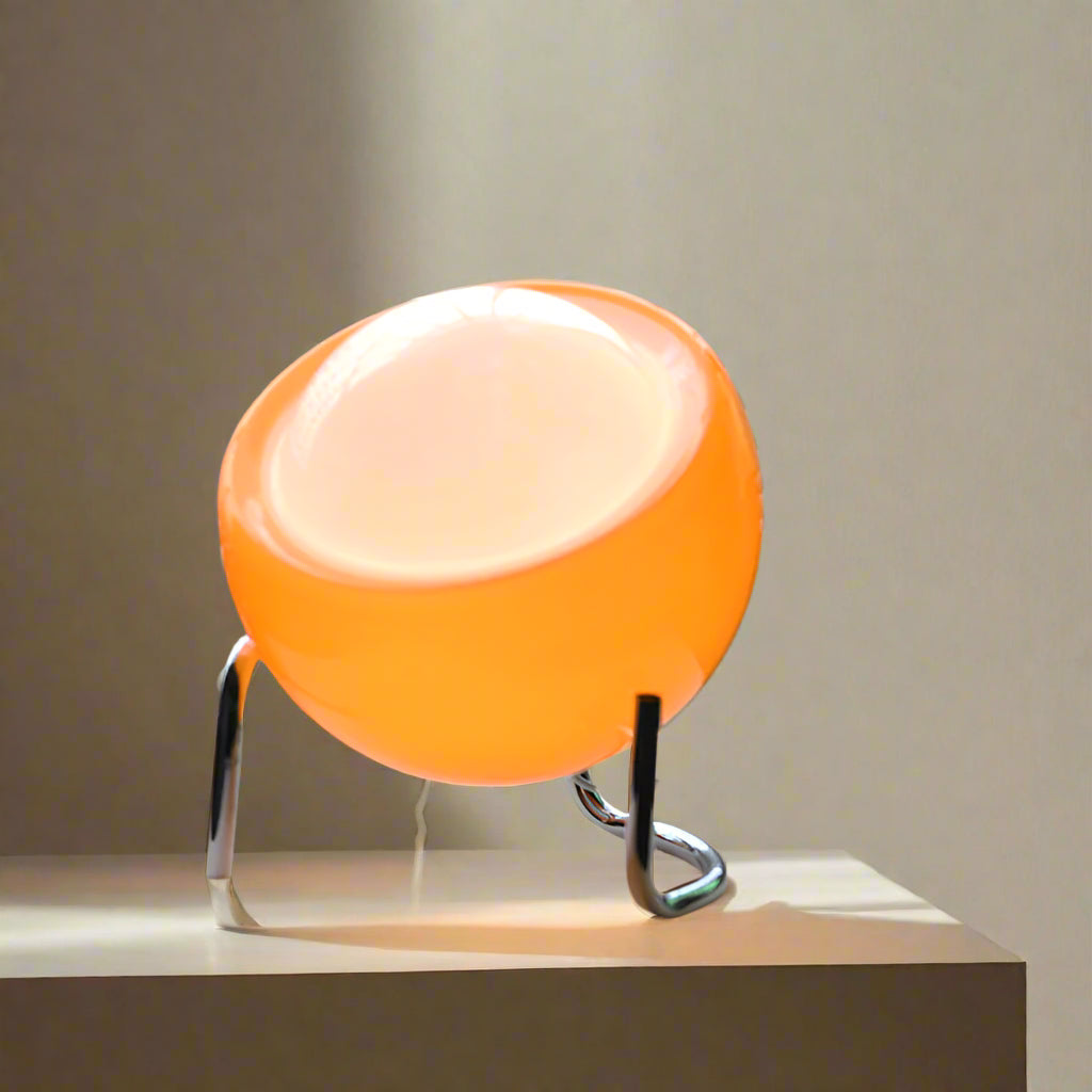 LumoOrb - Mid-Century Modern Table Lamp Orange Sphere Shade with Chrome Base | Soft Warm Ambient Glow for Cozy Retro Vibe | Statement Accent for Reading Nook, Desk, or Living Space