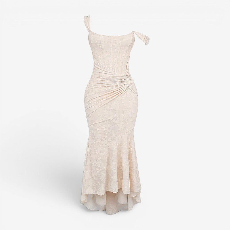 Elegant Off Shoulder Maxi Dress with Ruched Waist