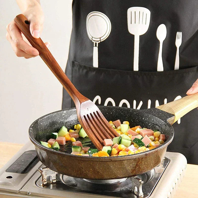 EcoChef - Teak Wood Utensil Set Premium Teak Construction for Durability and Longevity | Ergonomic Design for Comfortable Handling | Eco-Friendly Sustainable Tools for Everyday Cooking