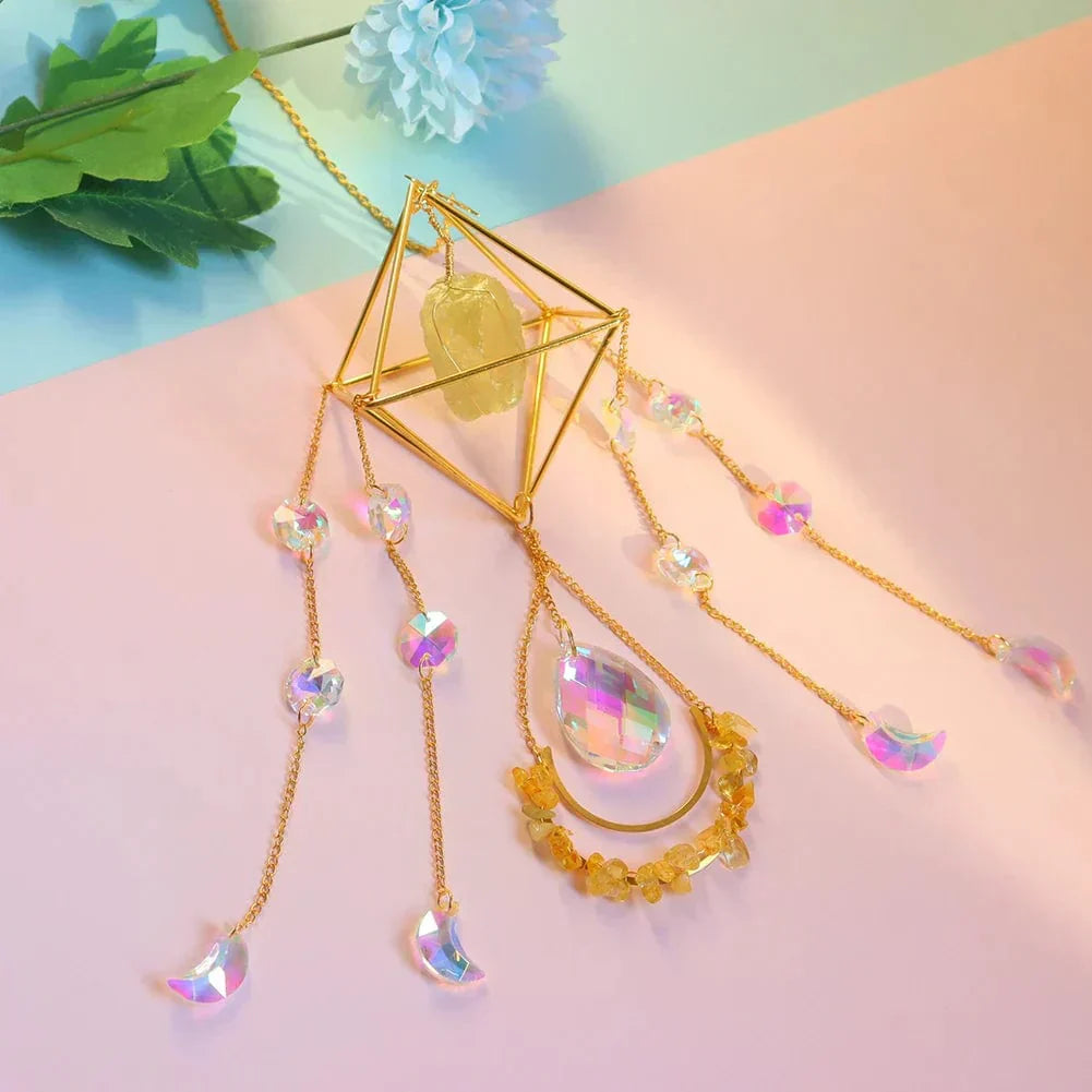 Celestara - 3D Crystal Suncatcher with Moon Charms and Gem Core