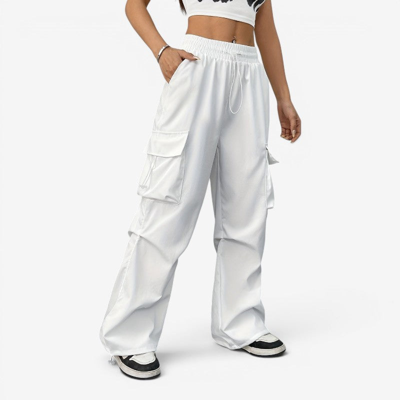 Women's Wide Leg Trousers with Elastic Drawstring Waist and Side Pockets