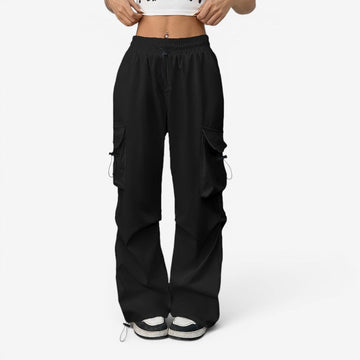 Women's Wide Leg Trousers with Elastic Drawstring Waist and Side Pockets