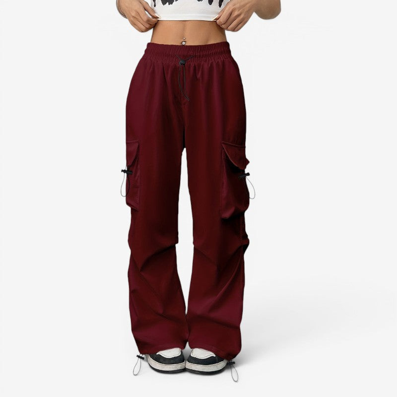 Women's Wide Leg Trousers with Elastic Drawstring Waist and Side Pockets