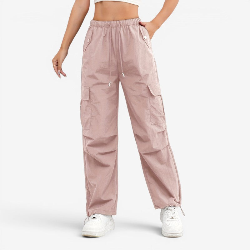Women's Wide Leg Trousers with Drawstring Waist and Multiple Pockets