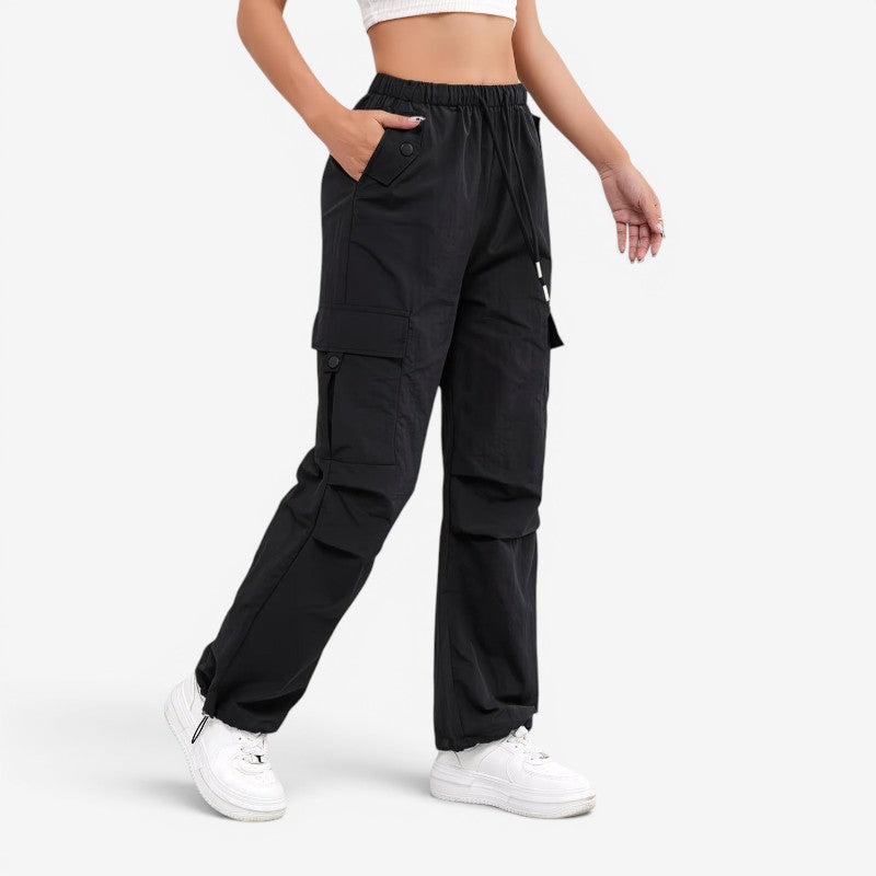 Women's Wide Leg Trousers with Drawstring Waist and Multiple Pockets