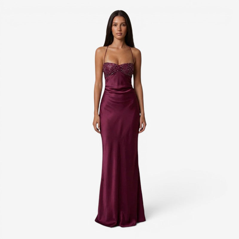 Elegant Women's A-Line Maxi Dress with Spaghetti Straps