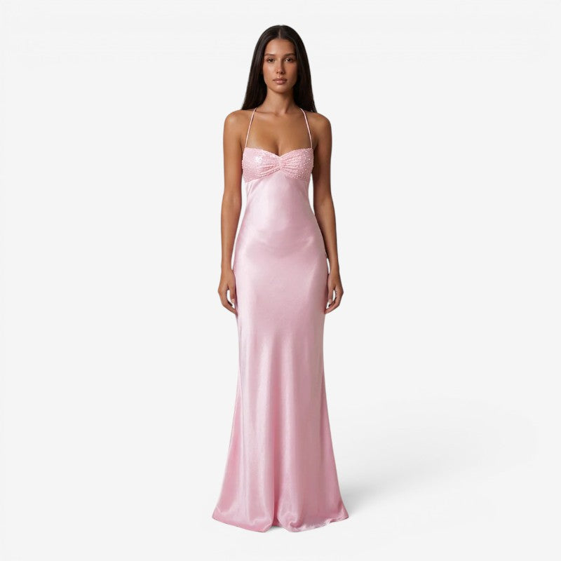 Elegant Women's A-Line Maxi Dress with Spaghetti Straps