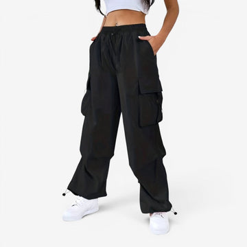 Women's Wide Leg Drawstring Trousers with Side Pockets