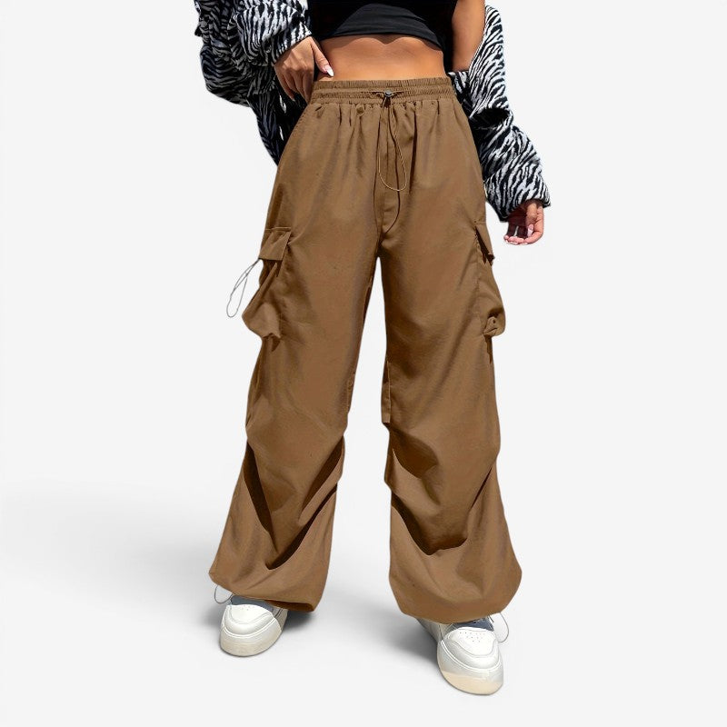 Women's Wide Leg Drawstring Trousers with Side Pockets