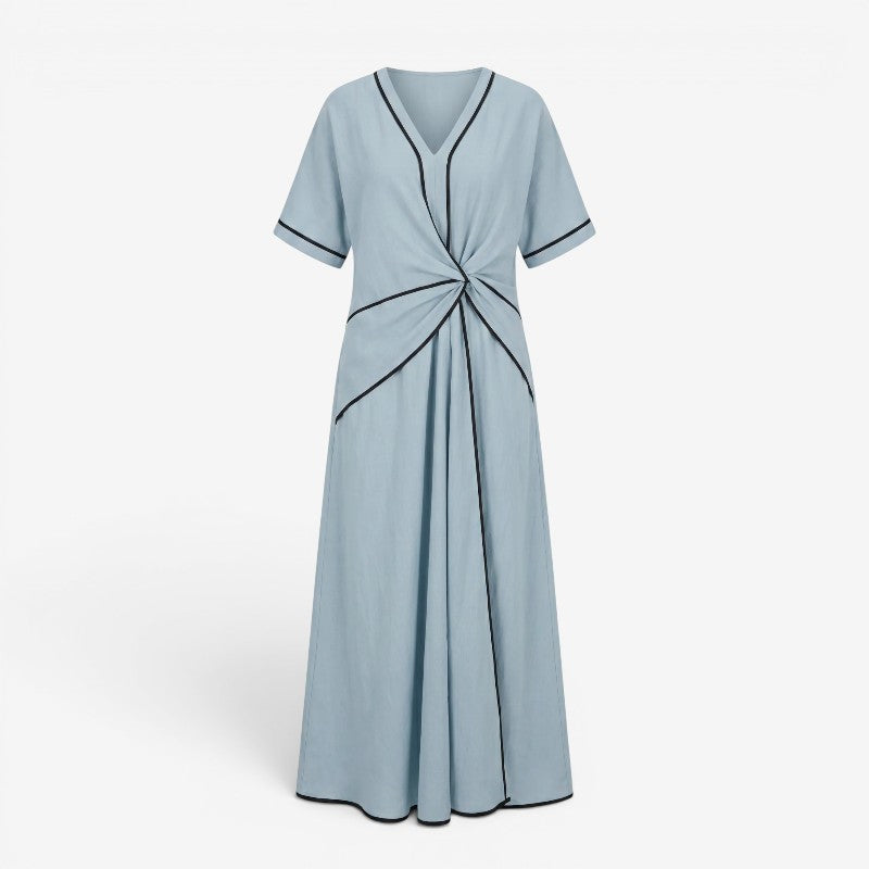 Elegant Women's V Neck Twist Front Maxi Dress